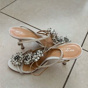 Sergio Rossi White Beaded Strappy Heel Sandals